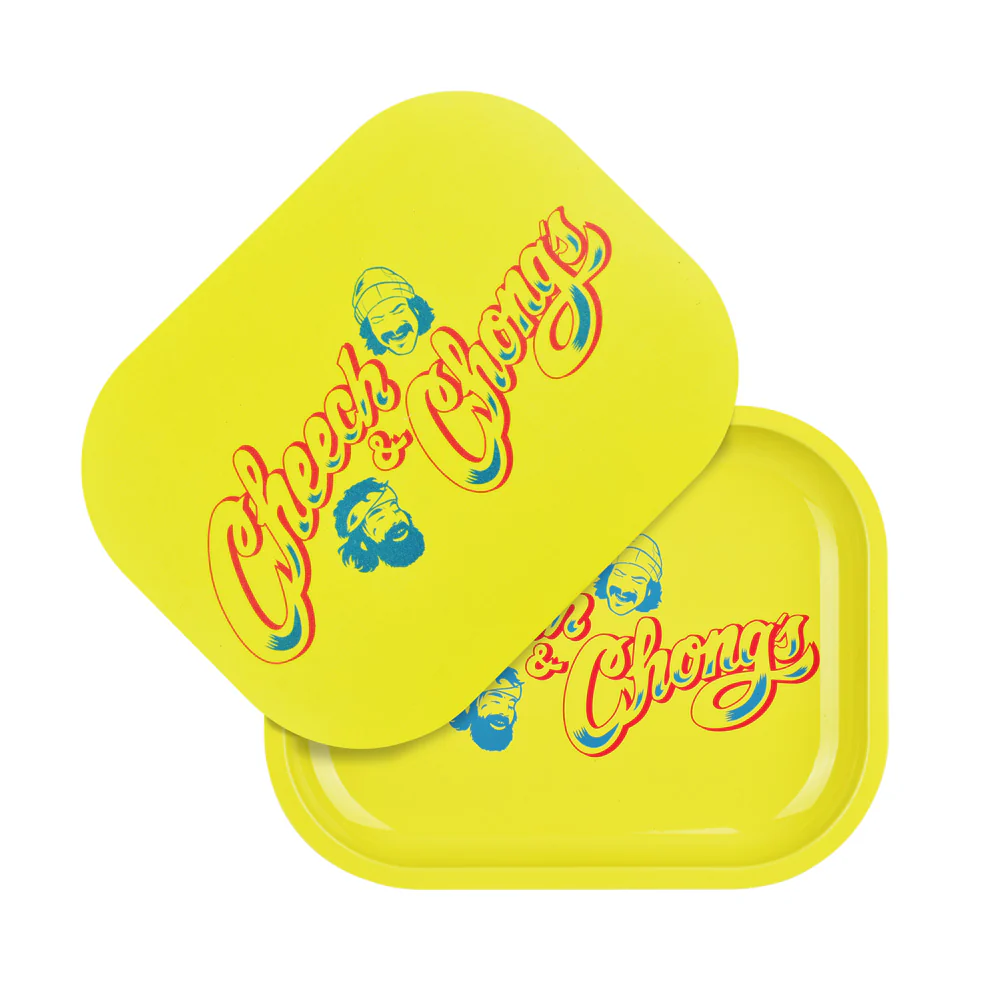 Photograph of product: Cheech & Chong's x Pulsar Mini Metal Rolling Tray | Yellow Logo | 7"x5.5"