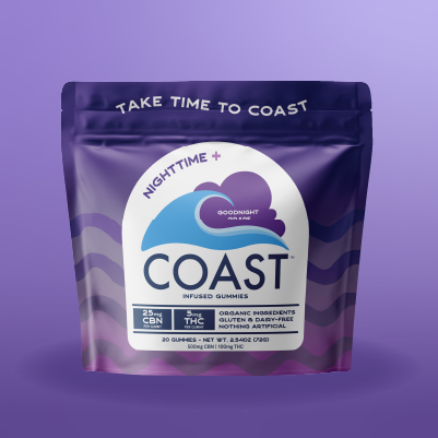 Photograph of product: Coast Grape Infused Chews 5:25 TH-oui:CBN (TH-oui/5mg CBN/25mg 20-pack)