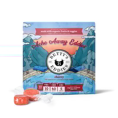 Photograph of product: Betty's Eddies - Fruit Chews - Cherry 10pk 1:4:5 TH-oui:CBD:CBC (100mg)