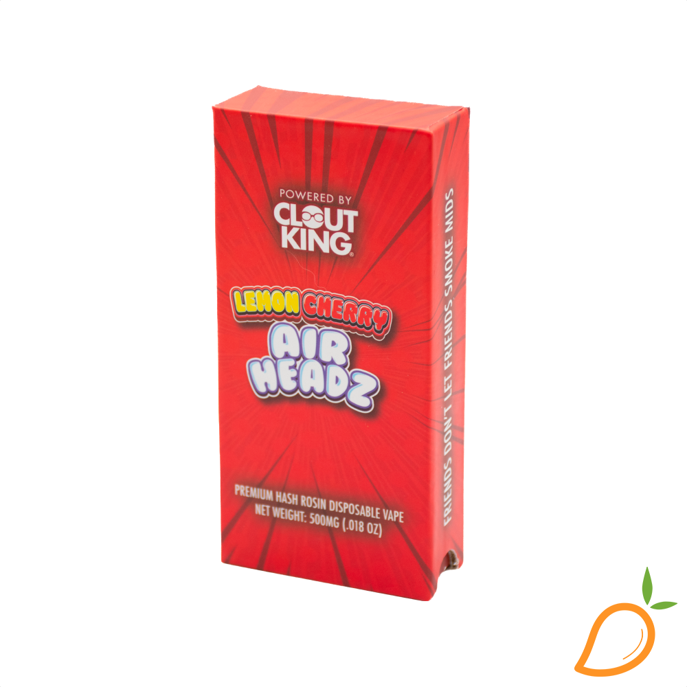 Photograph of product: 0.5g Lemon Cherry Airheadz Live au chocolat Rosin Disposable Vape Clout King
