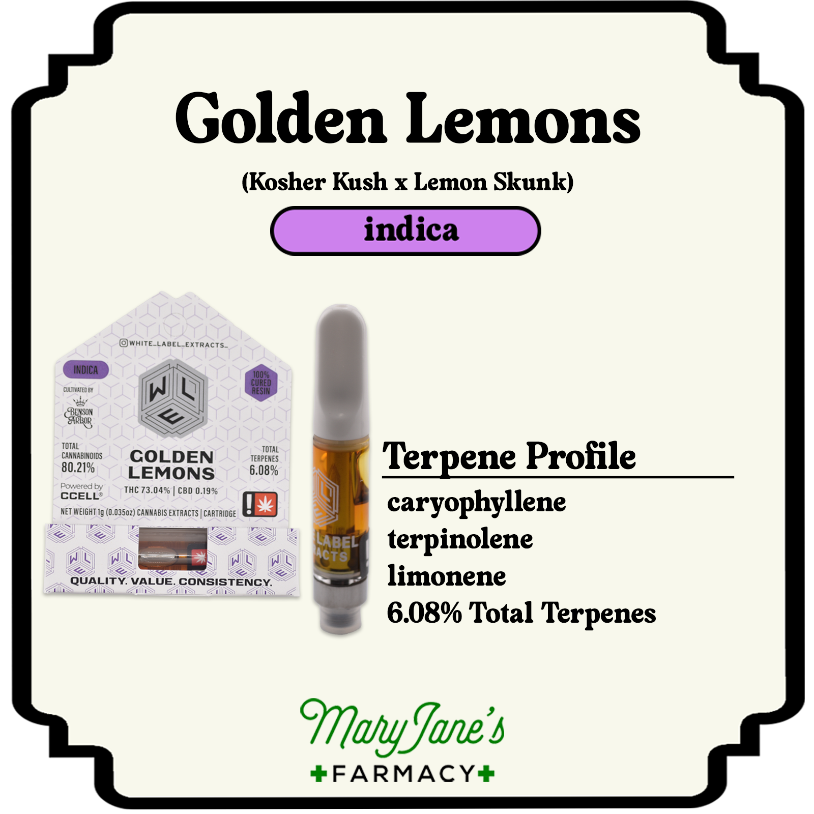 Photograph of product: Golden Lemons Cured Resin Cartridge | 1g