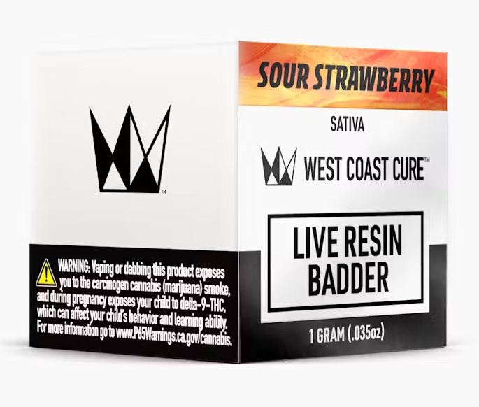 Photograph of product: West Coast Cure Sour Strawberry Sativa Live Resin Badder 1g