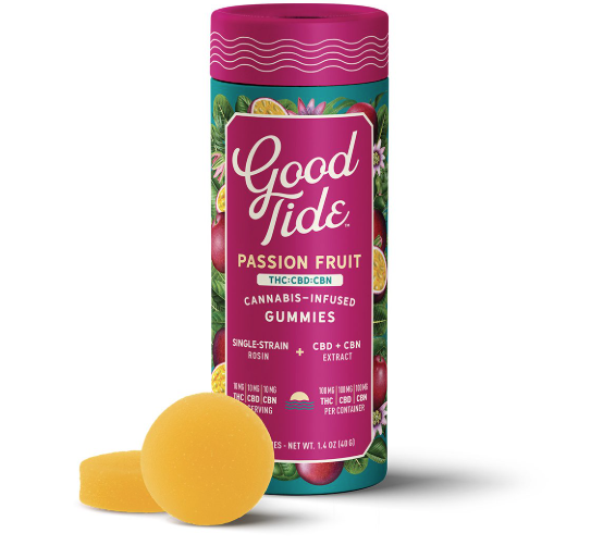 Photograph of product: Good Tide Gummies 100mg/10pk- Passionfruit 1:1:1