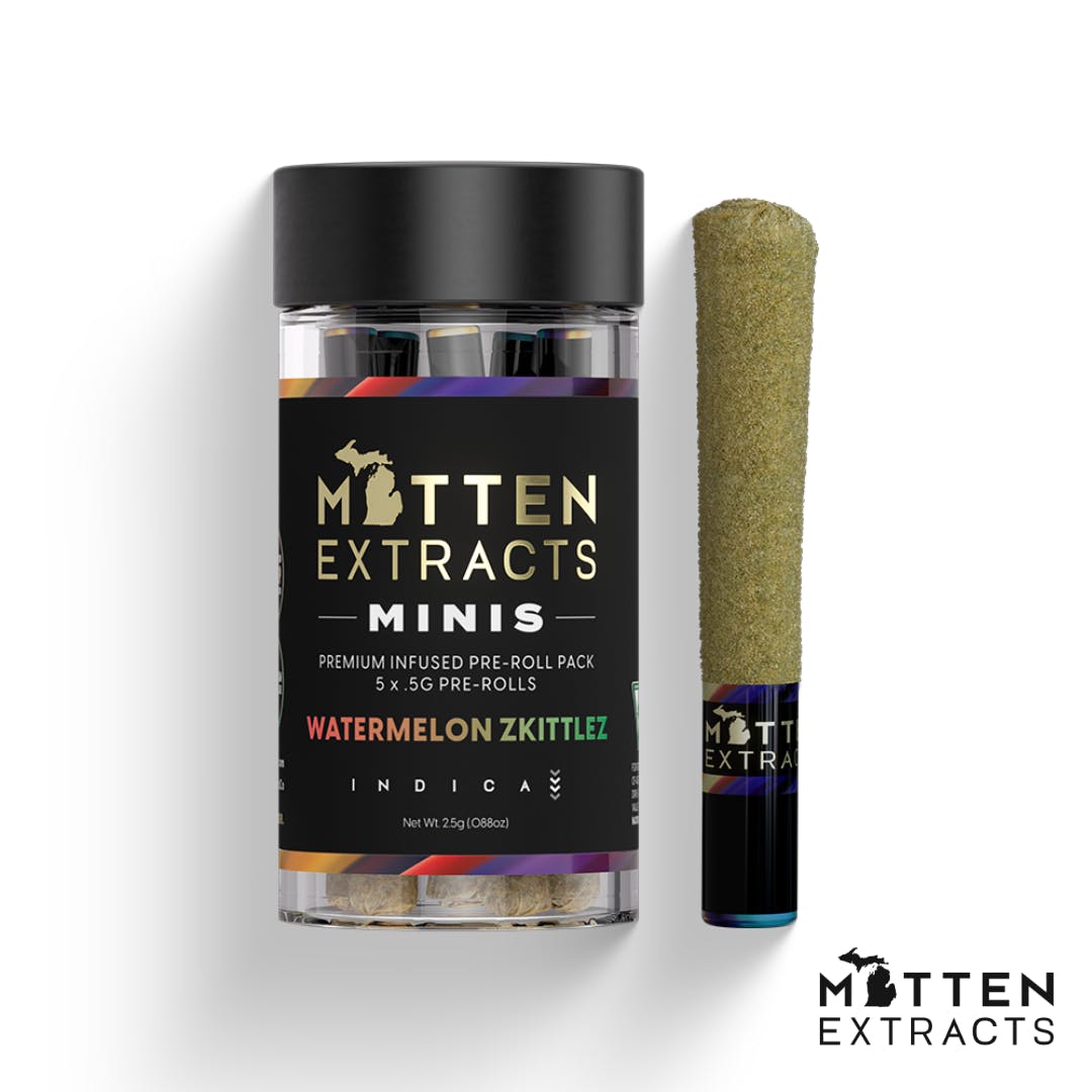 Photograph of product: Mitten Extracts - Infused Pre-roll 0.5g - 5pk - Watermelon Zkittles - Oui'd