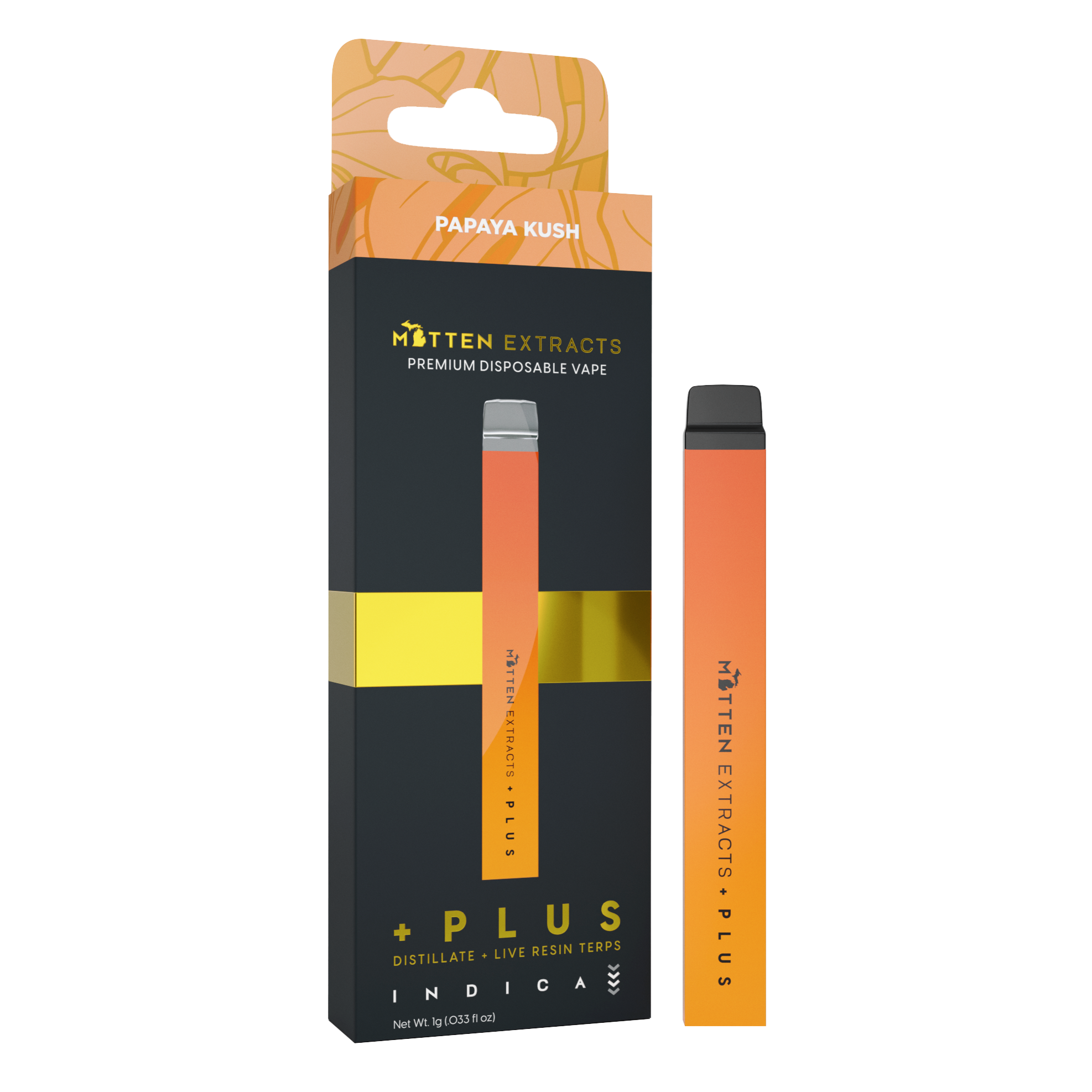 Photograph of product: Mitten Extracts +PLUS Papaya Kush All-In-One Vape | 1g