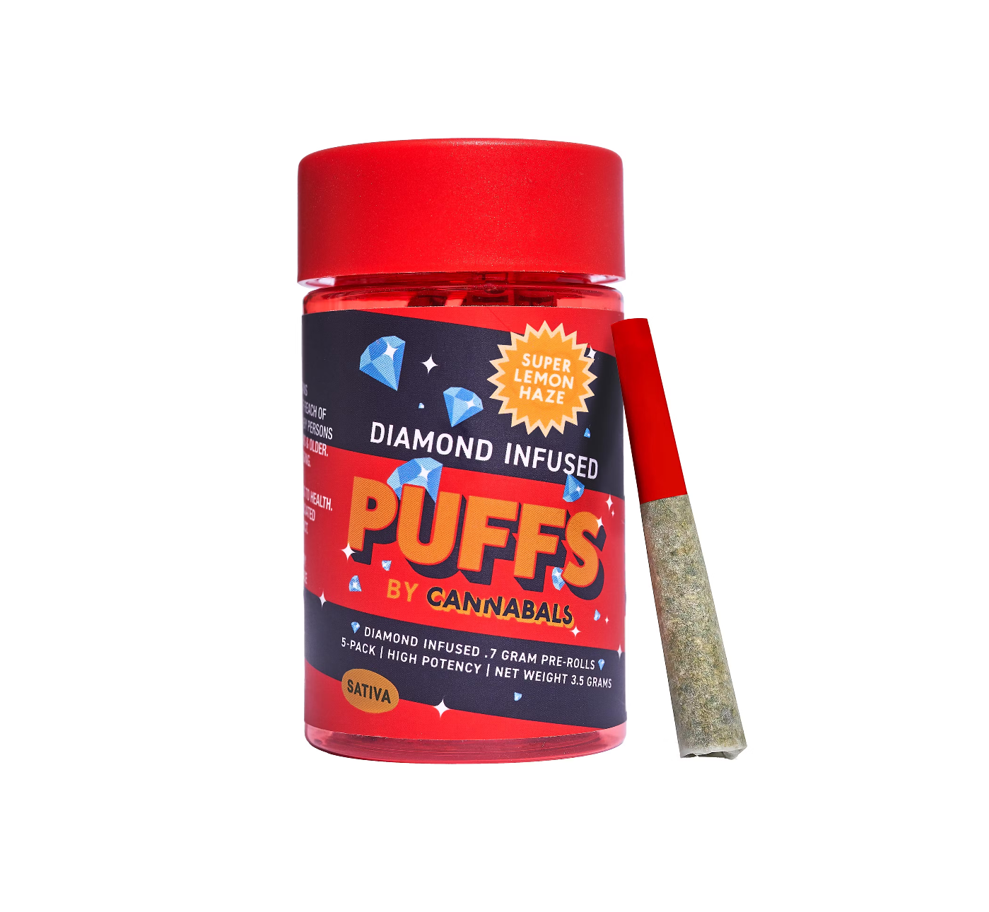 Photograph of product: Cannabals Puffs | Super Lemon Haze | Diamond Infused Pre-Rolls 7x0.5g