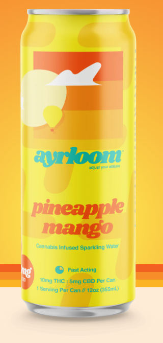 Photograph of product: Ayrloom | Pineapple Mango Sparkling Water | 2:1 TH-oui:CBD | 10mg