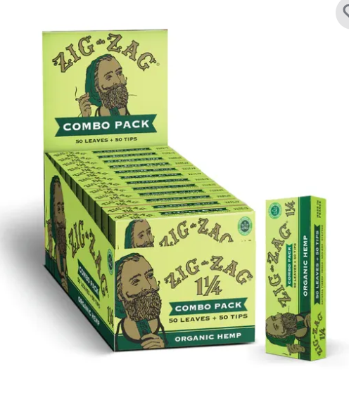 Photograph of product: ZIG-ZAG COMBO PACK 1 1/4 ORGANIC HEMP CARTON PAPERS AND TIPS
