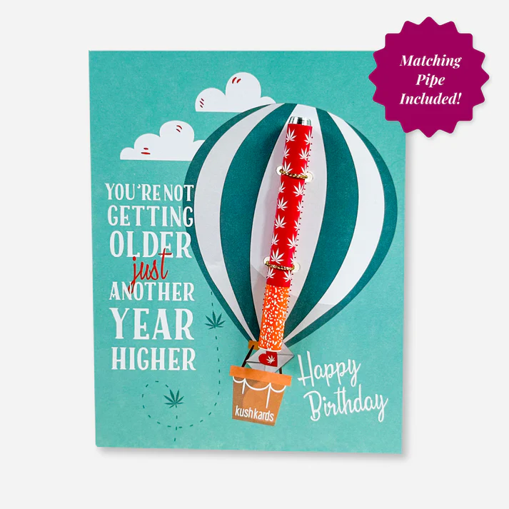 Photograph of product: KushKards - Another Year Higher Birthday Oui'd Greeting Card w/ One-Hitter