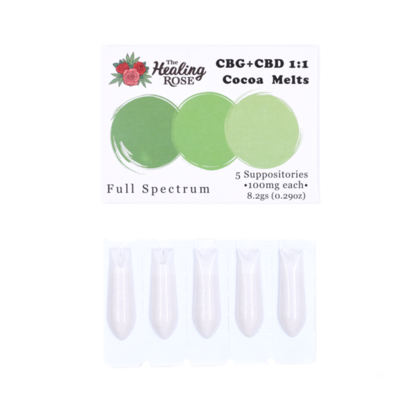 Photograph of product: Cocoa Melts 1:1 | 500mg CBD:CBG | Suppositories