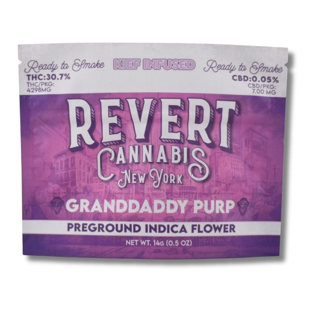 Photograph of product: Revert | Granddaddy Purp | Kief Infused | Ground | Flower - 14g