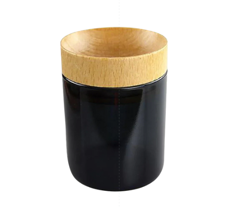 Photograph of Product: CONCAVE WOOD LID BLACK GLASS JAR |