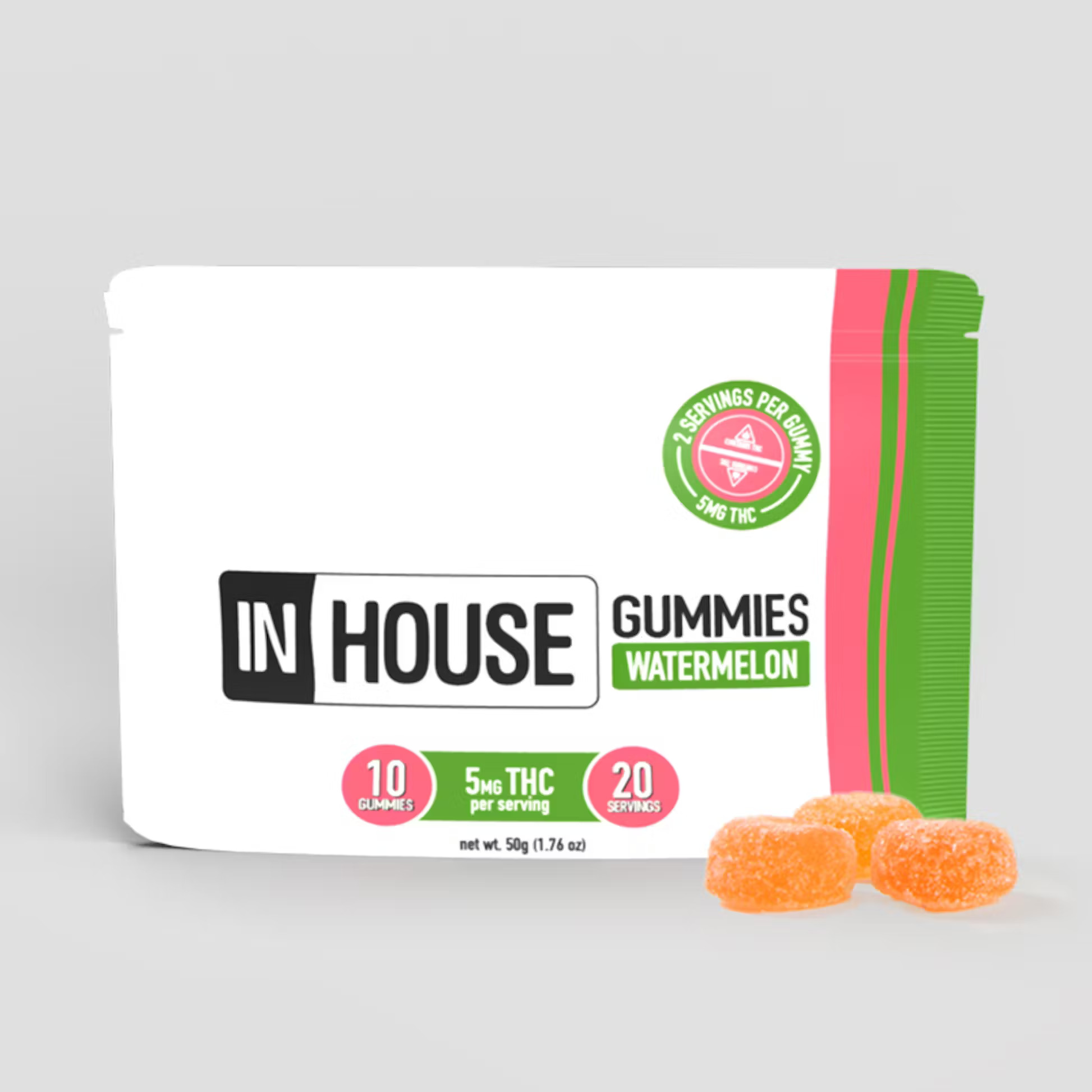 Photograph of product: Watermelon Gummies (H) 2:1 TH-oui:CBG Fast Acting Full Spectrum  (100mg)