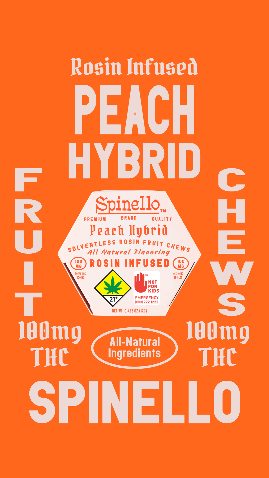 Photograph of product: Spinello - Peach (H) - 10mg TH-oui - Rosin Edible - 10pk