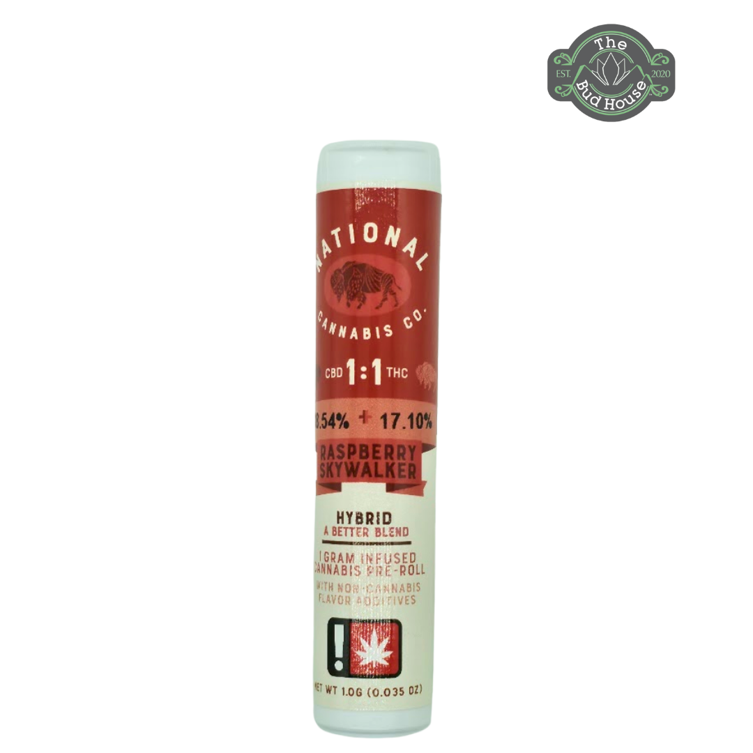 Photograph of product: National Oui'd Co. Single RASPBERRY SKYWALKER 1:1 1g Infused Pre-Roll