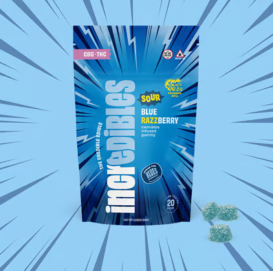 Photograph of product: Sour Blue Razzberry 1:1 | Gummies | 100mg TH-oui 100mg CBG