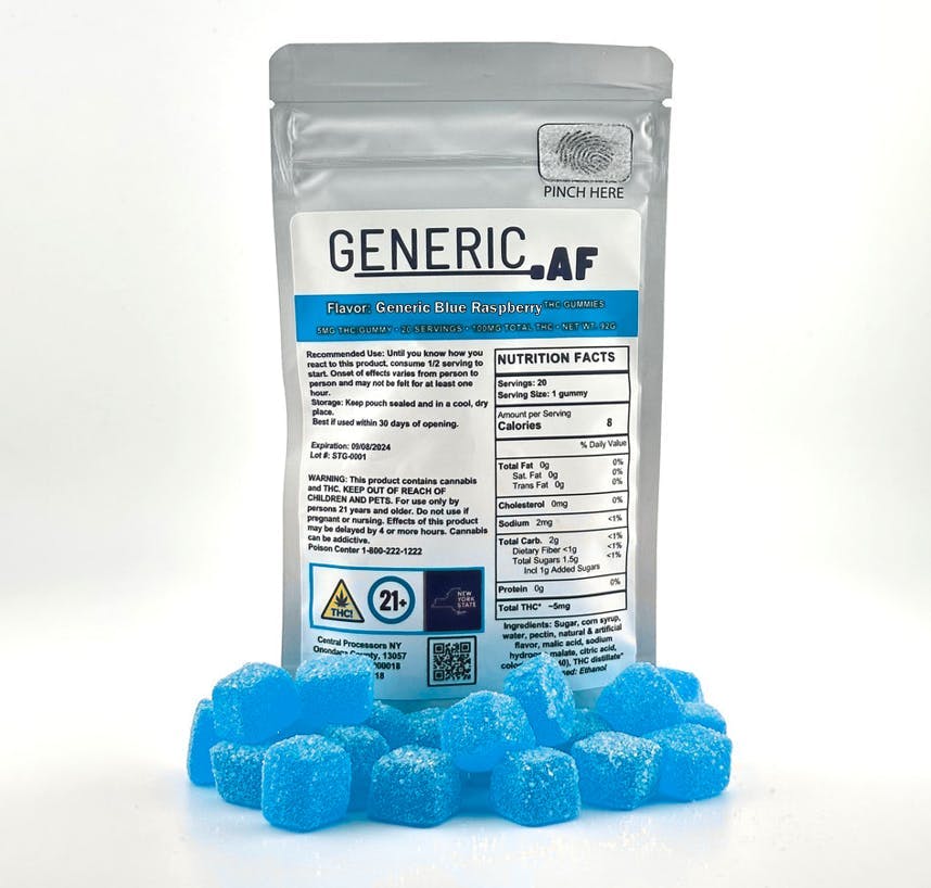 Photograph of Product: Generic AF - Blue Raspberry - 20 Pack 5MG Gummies (100MG)