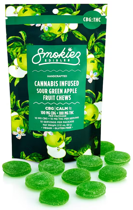 Photograph of product: Sour Green Apple CBG:TH-oui Fruit Chews, 10-Pack