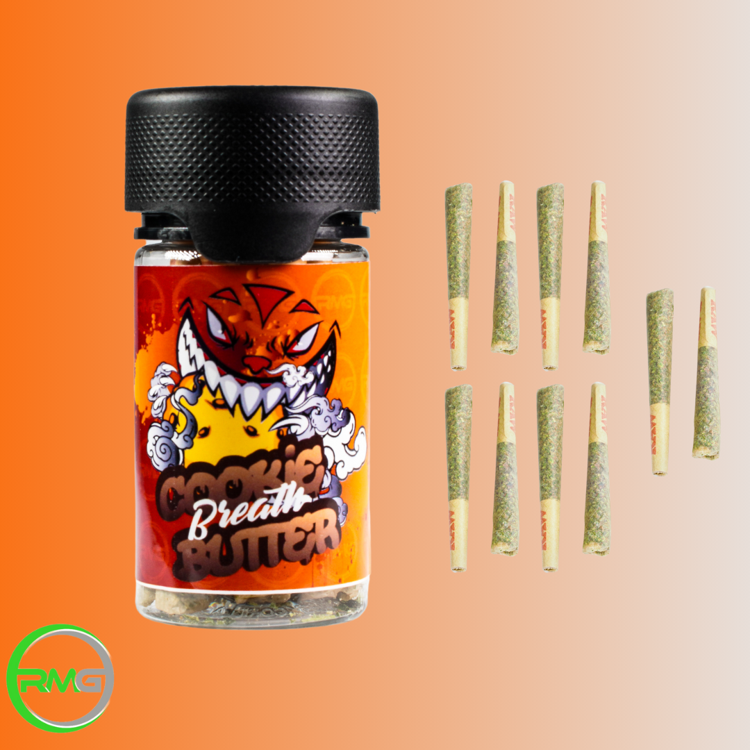 Photograph of product: Pre Roll Packs - 10 Pack - RMG - Cookie Butter Breath - (Oui'd) - 22.17% TH-oui