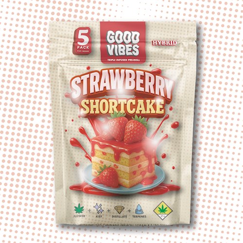 Photograph of product: Good Vibes | Strawberry Shortcake | Triple Infused Pre-Rolls | 5 x 1g