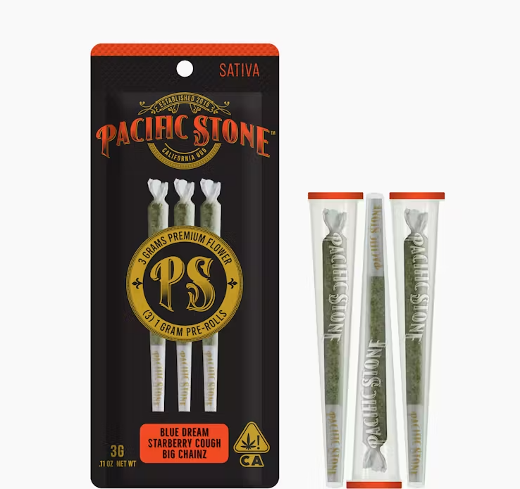 Photograph of product: Oui'd VARIETY 3G 3 PACK PREROLLS (BIG CHAINZ, STARBERRY COUGH, BLUE DREAM)