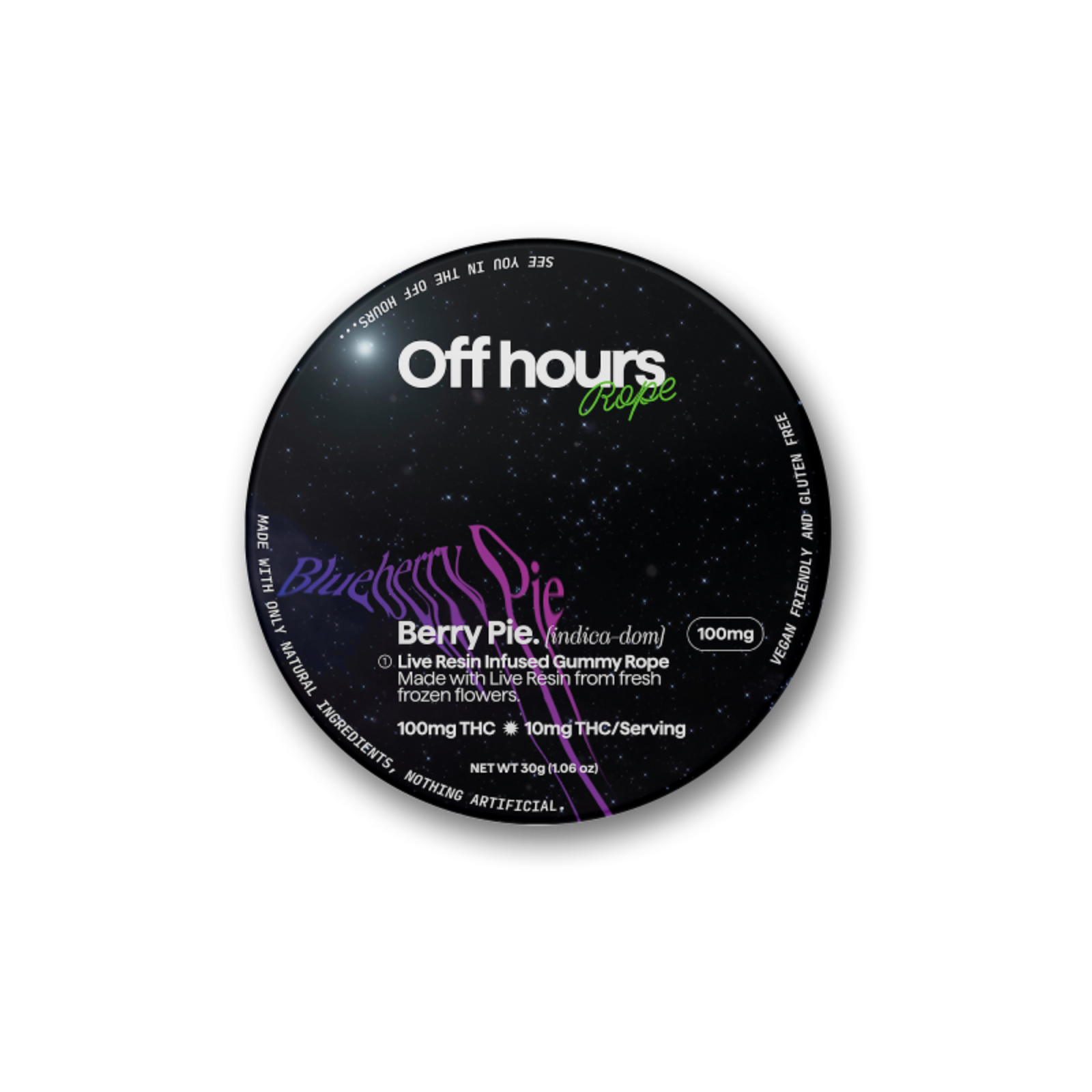 Photograph of product: Off Hours | Berry Pie / Blueberry Pie  | 10pk Live Resin Rope Gummies