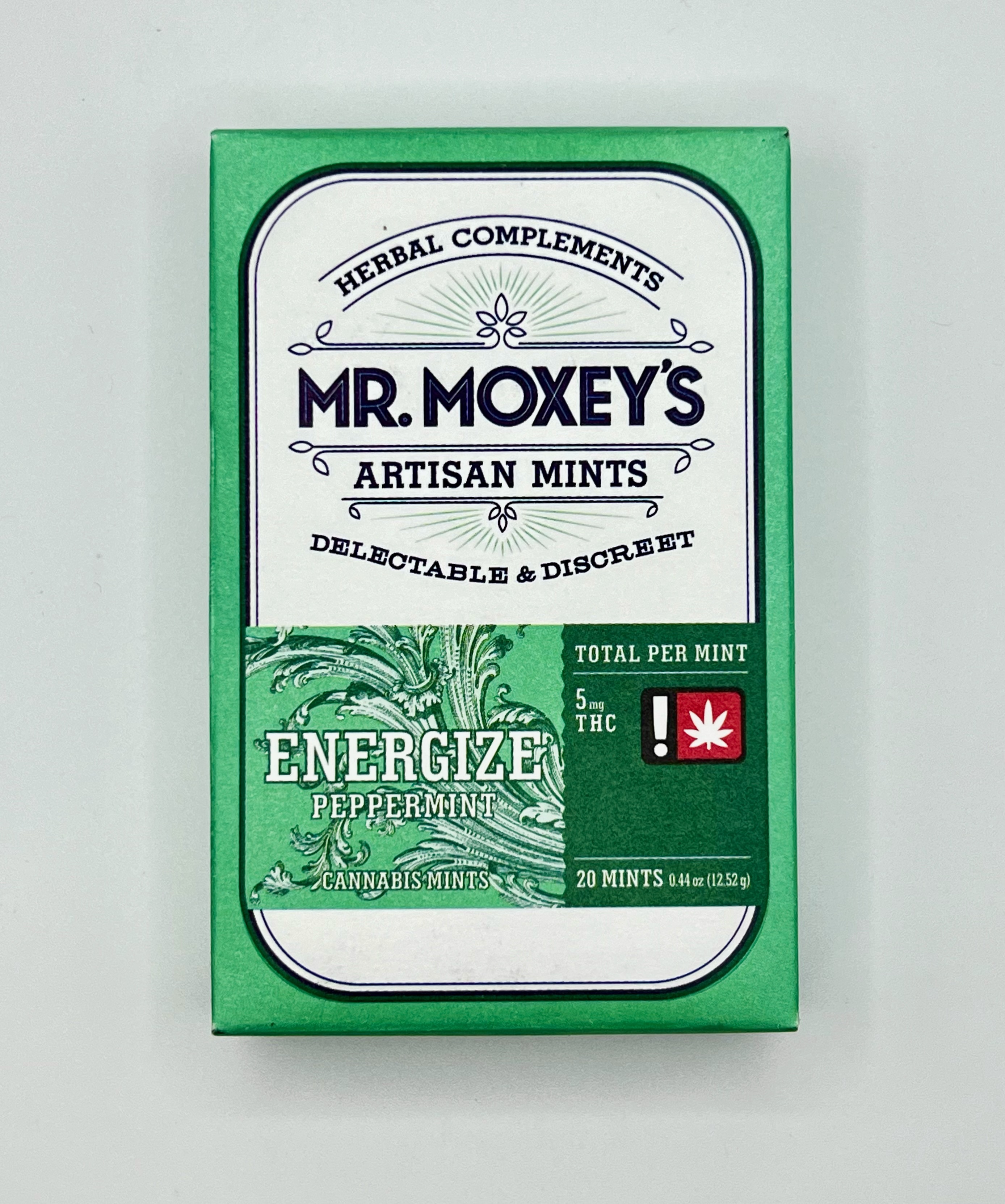 Photograph of product: Mr.Moxey's |  Peppermint | Energizing | TH-oui | 100mg Edible Mints 20pk