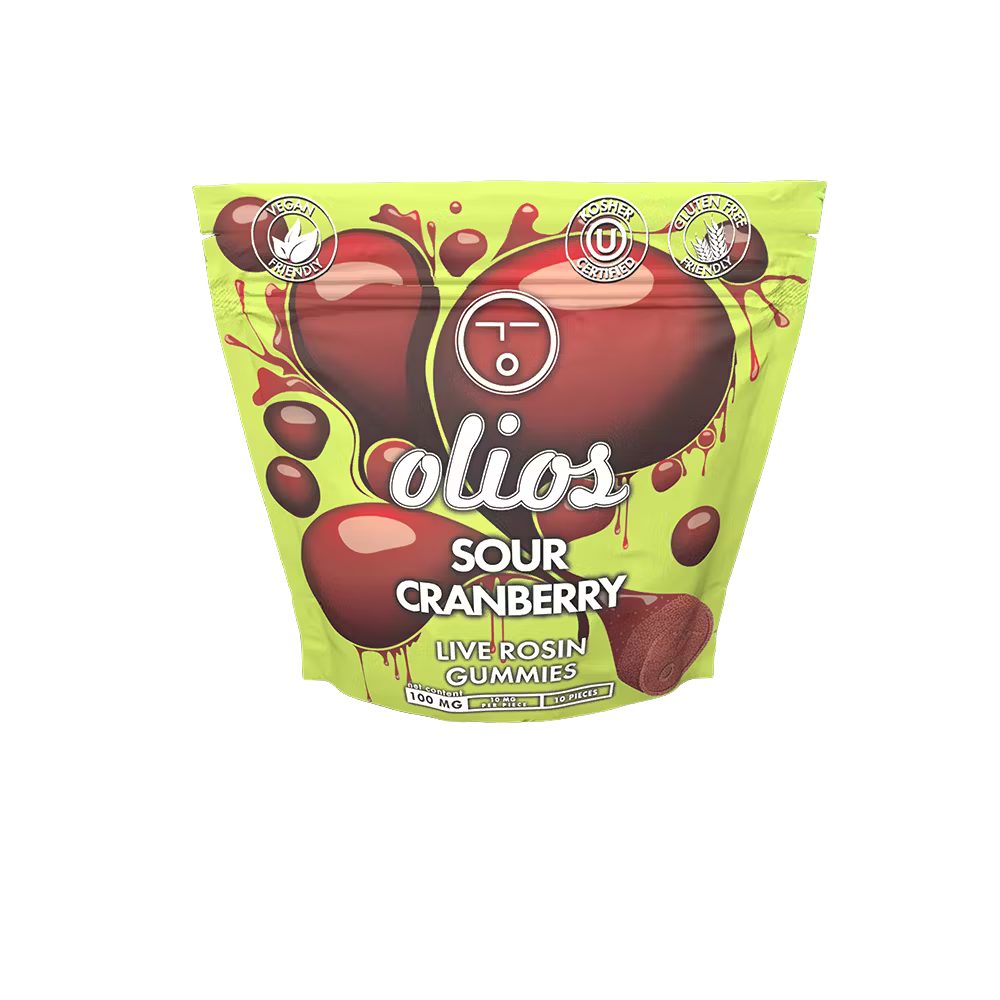 Photograph of product: Olios - Sour Cranberry Live Rosin - Gummies - 100mg