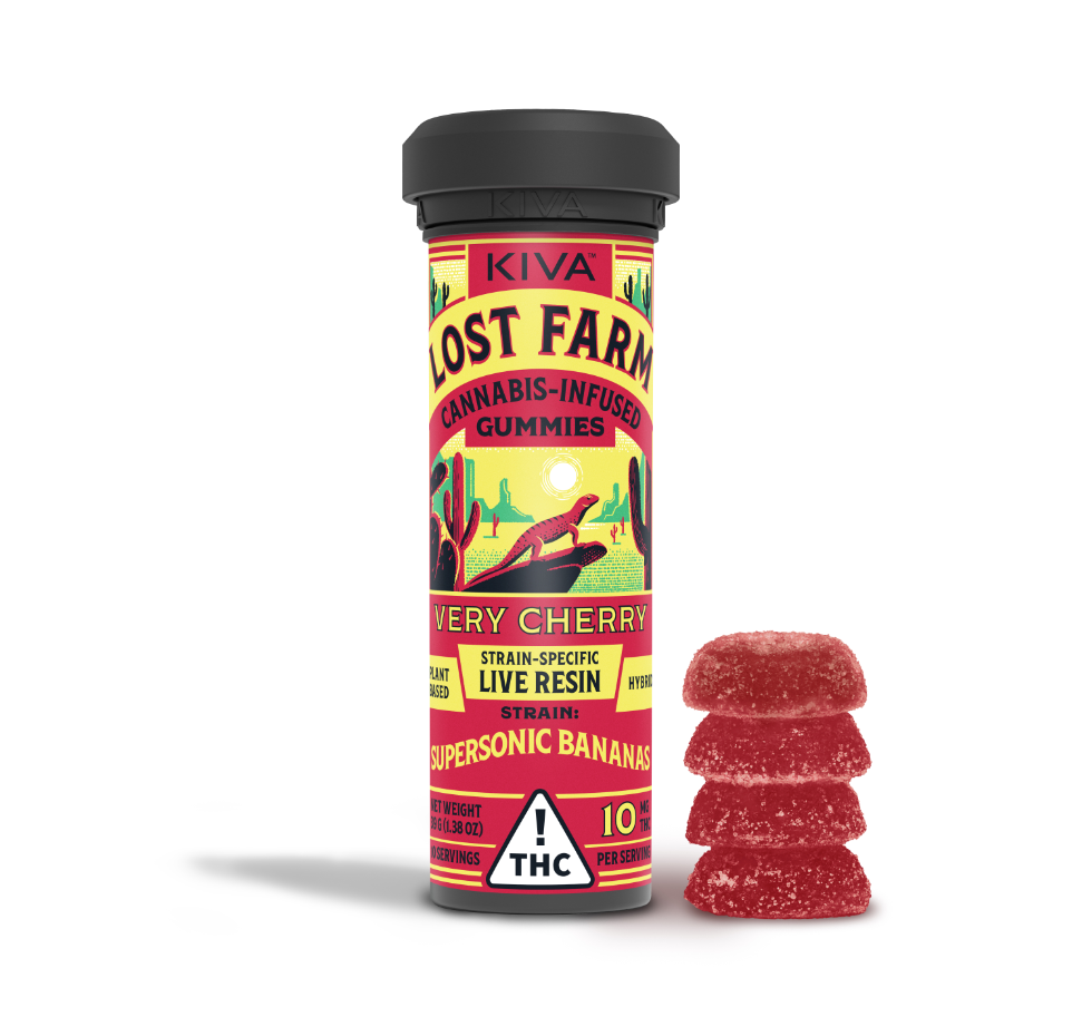 Photograph of product: Lost Farm Live Resin Very Cherry X Supersonic Bananas Gummies 100mg (10-Pack | 10mg Each)