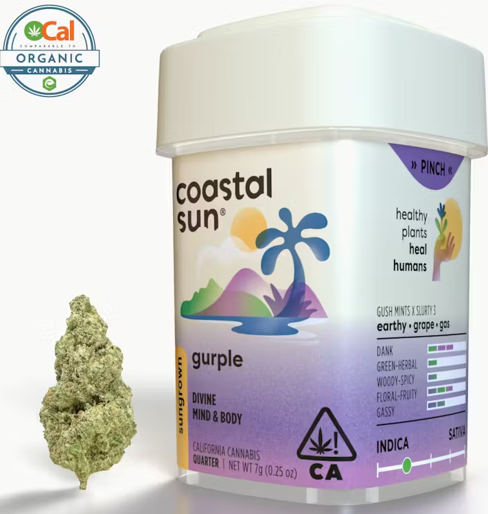 Photograph of product: Coastal Sun Gurple Indica Sungrown Flower 7g