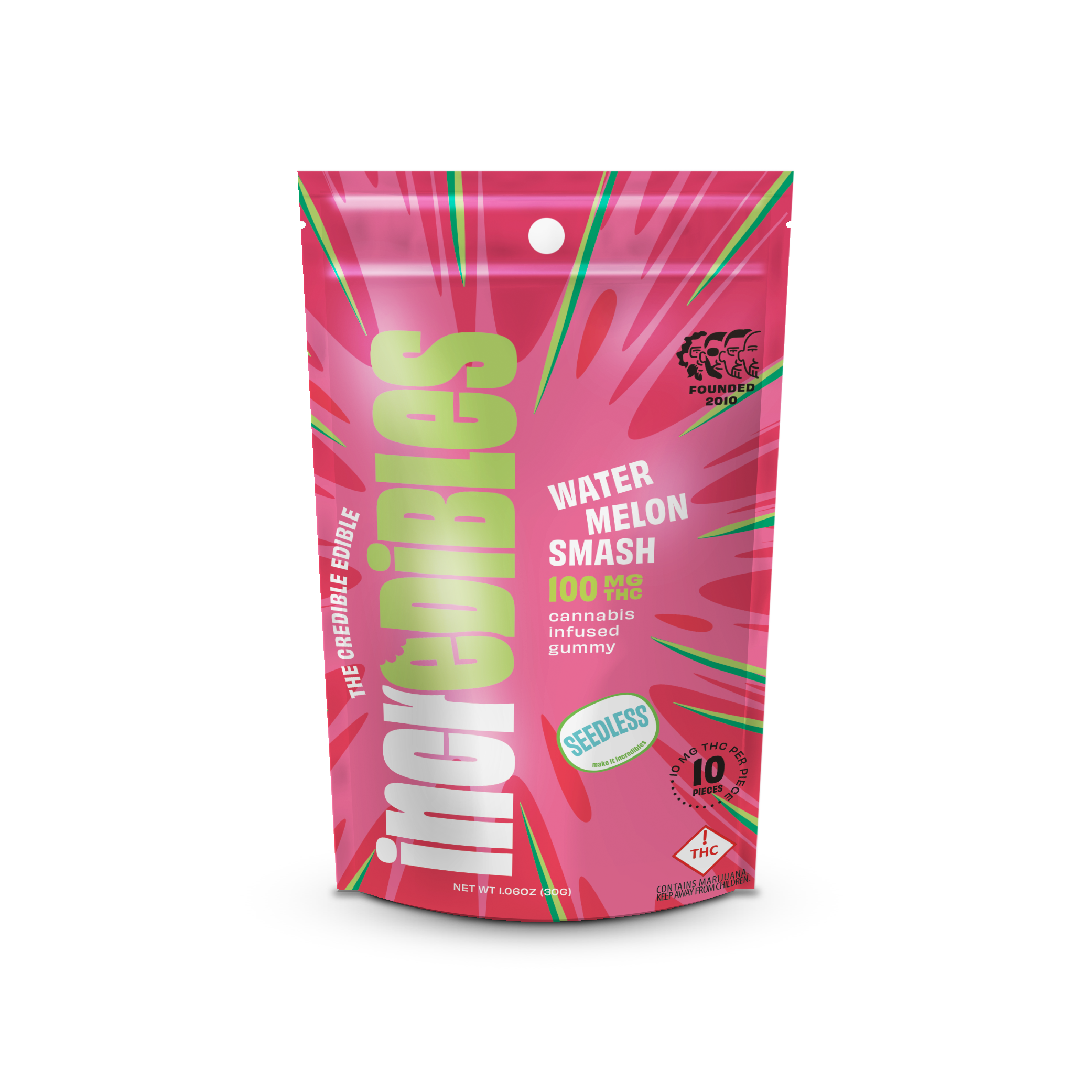 Photograph of product: Incredibles 100mg Gummies - Watermelon Smash 10 x 10mg