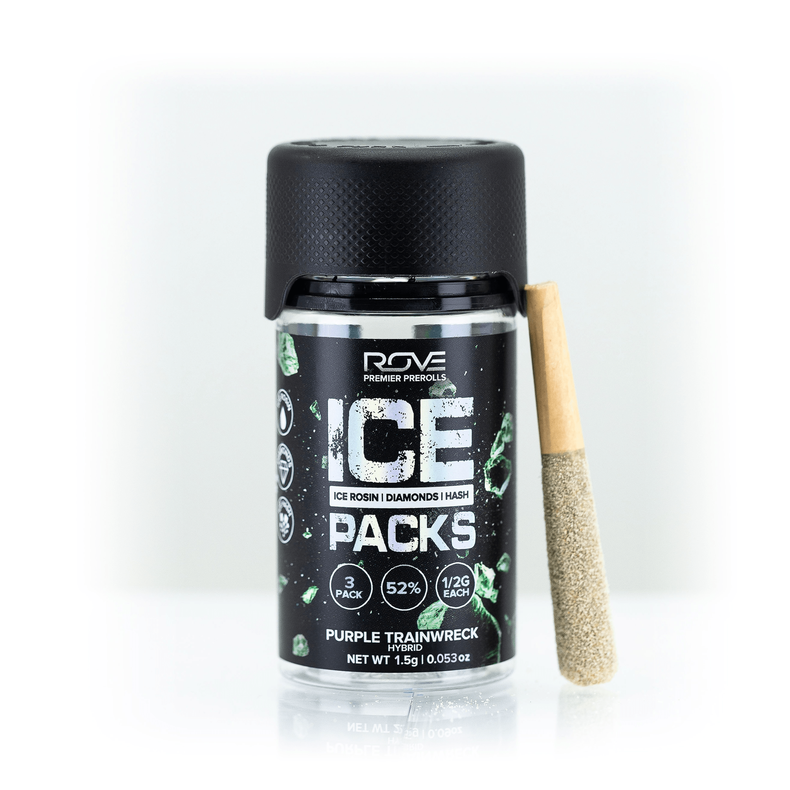 Photograph of product: Purple Trainwreck | Infused Pre-Roll Ice Packs (Rosin, au chocolat, and Diamonds) | 3 Pack | .5g each