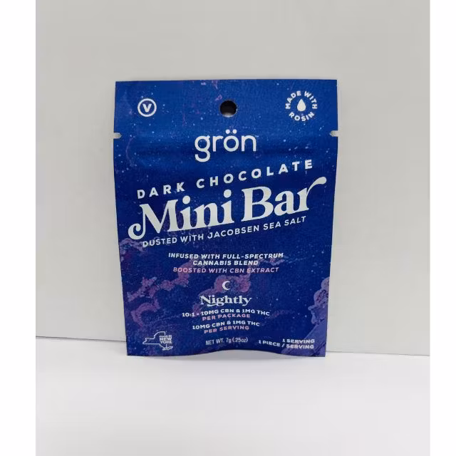 Photograph of product: Grn | Mini Bar 10:1 (CBN:TH-oui) Dark Chocolate - Nightly 1pc, 10mg
