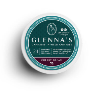 Photograph of product: Glenna's | Cherry Dream | 2:1 TH-oui:CBD | 20ct | 100mg