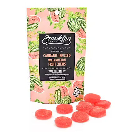 Photograph of product: Smokiez Edibles - Sweet Watermelon 100mg 10pk Gluten-Free Vegan Gummies