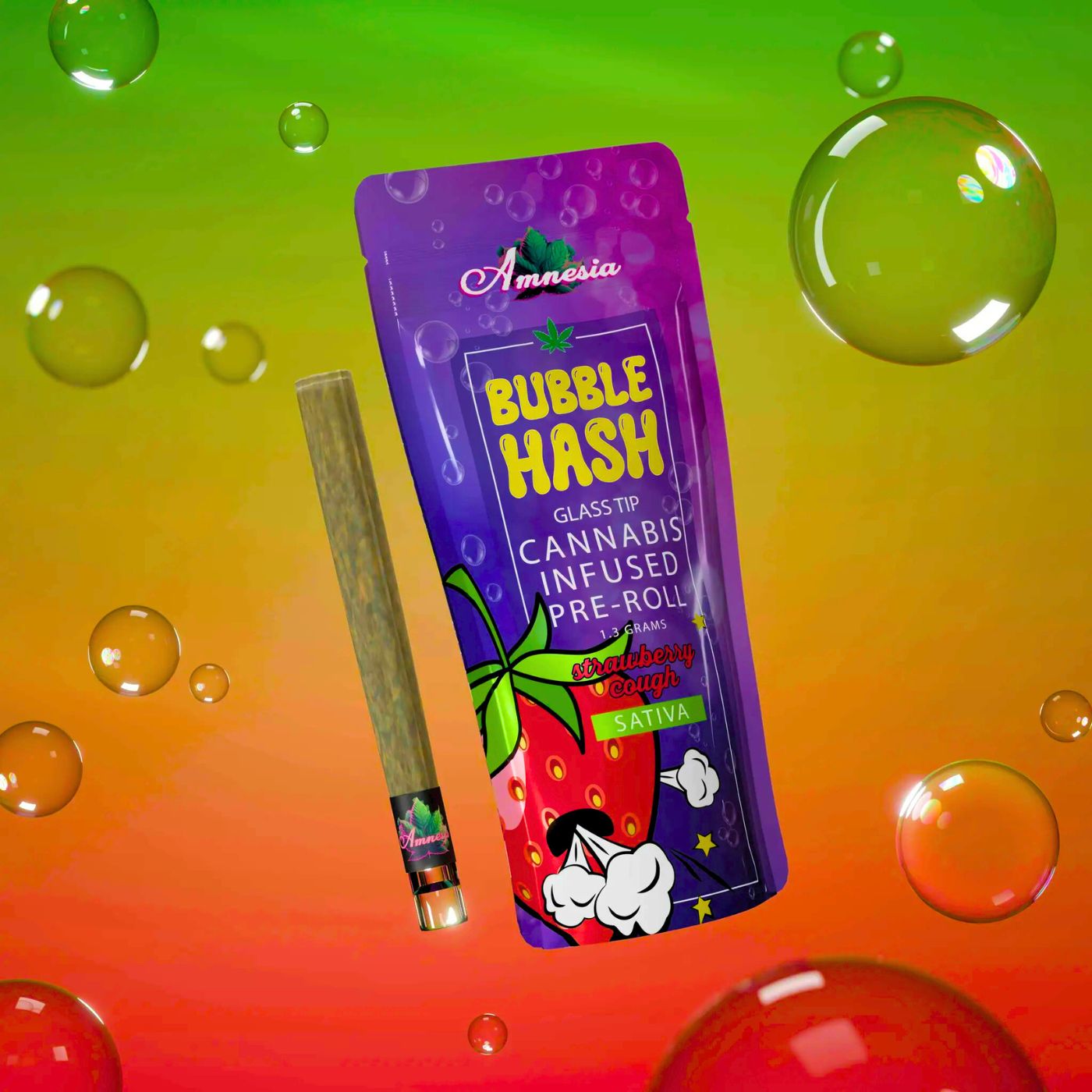 Photograph of product: Amnesia - Strawberry Cough Bubble au chocolat Infused 1.3g Glass Tip PR
