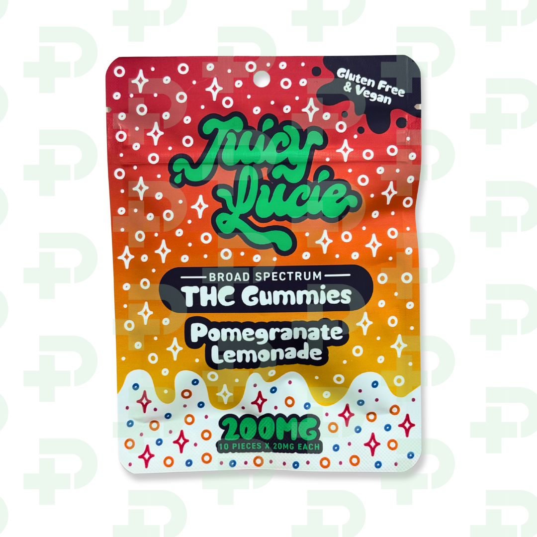 Photograph of product: Juicy Lucie 200mg Vegan Gummies - Pomegranate Lemonade