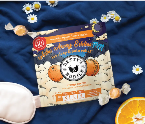 Photograph of product: Betty's Eddies Ache Away Bedtime Orange Creme Chews 50mg