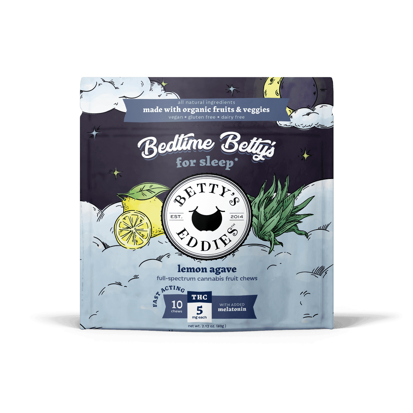 Photograph of product: Betty's Eddies Bedtime Lemon Agave (I) Chews 5mg 10pk
