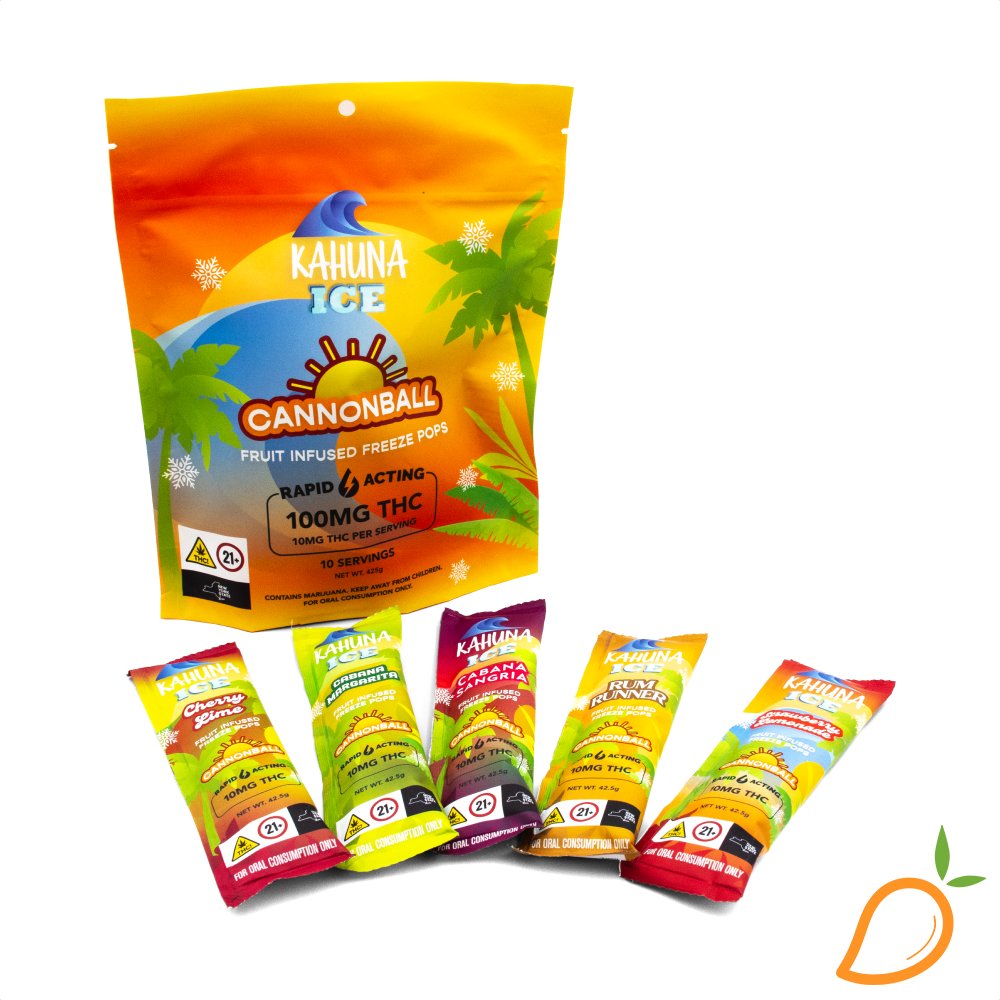 Photograph of product: 100mg 10pk Cannonball Freeze Pops Kahuna