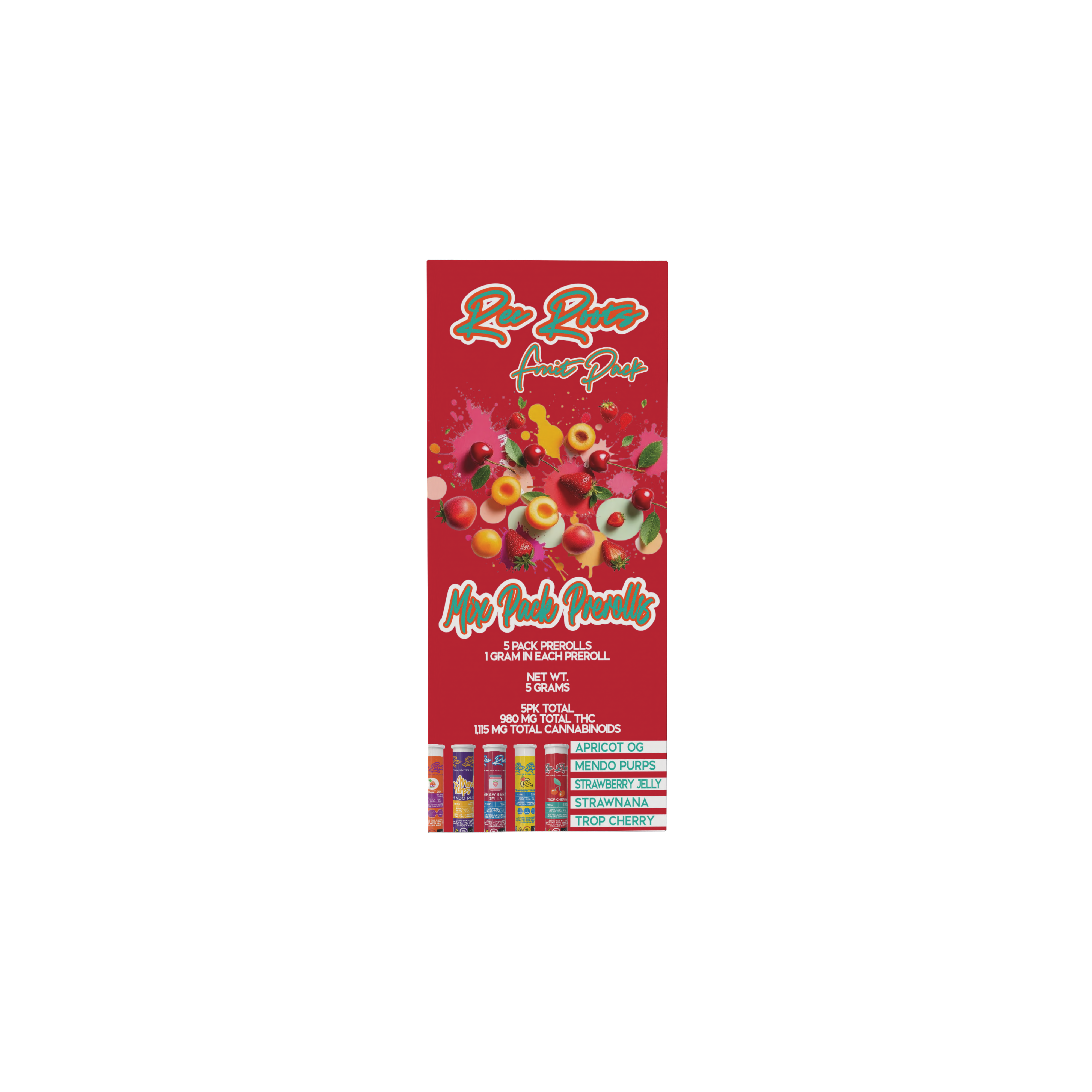 Photograph of product: Rec Roots: 5ct Mixed Pack Prerolls Fruit Strains