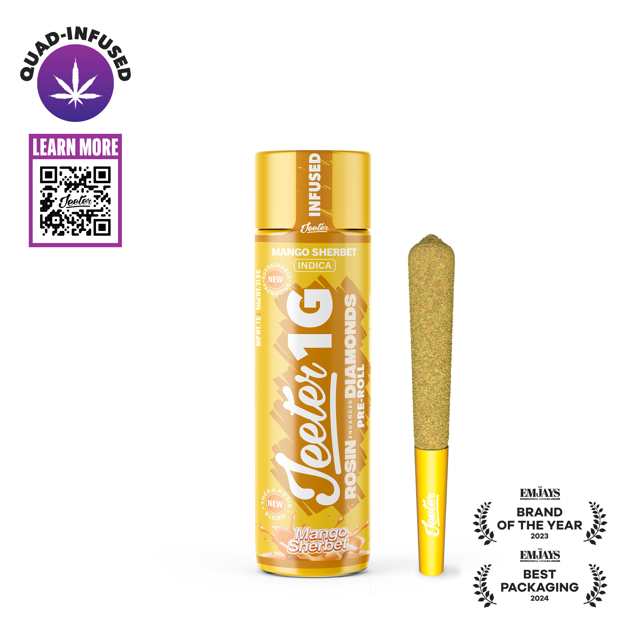 Photograph of product: Jeeter Quad-Infused Preroll 1g Mango Sherbet