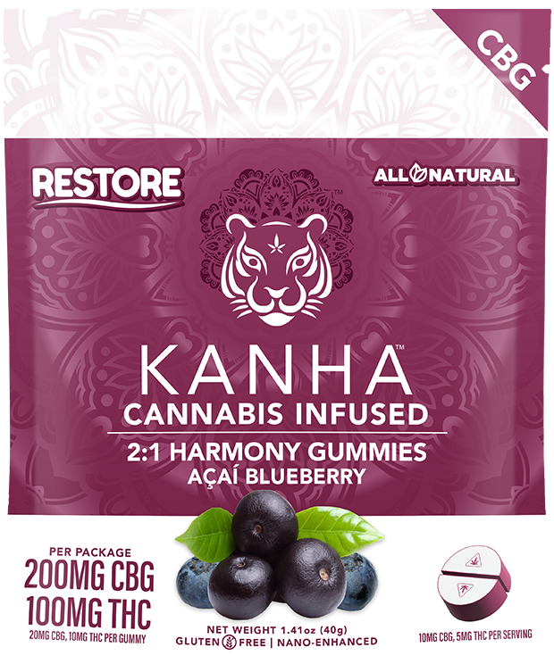 Photograph of product: 2:1 (CBG:THC) Acai Blueberry Gummy | Harmony | 5mg | 10pk | 20serv
