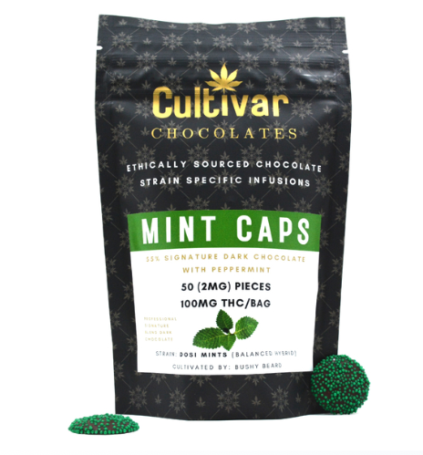 Photograph of product: Cultivar Chocolates | 100mg TH-oui Dark Chocolate Drops | Mint Caps