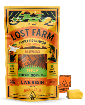 Photograph of product: Lost Farm - Mango - Jack Herer TH-ouiv 10:5 - Chews - 100mg