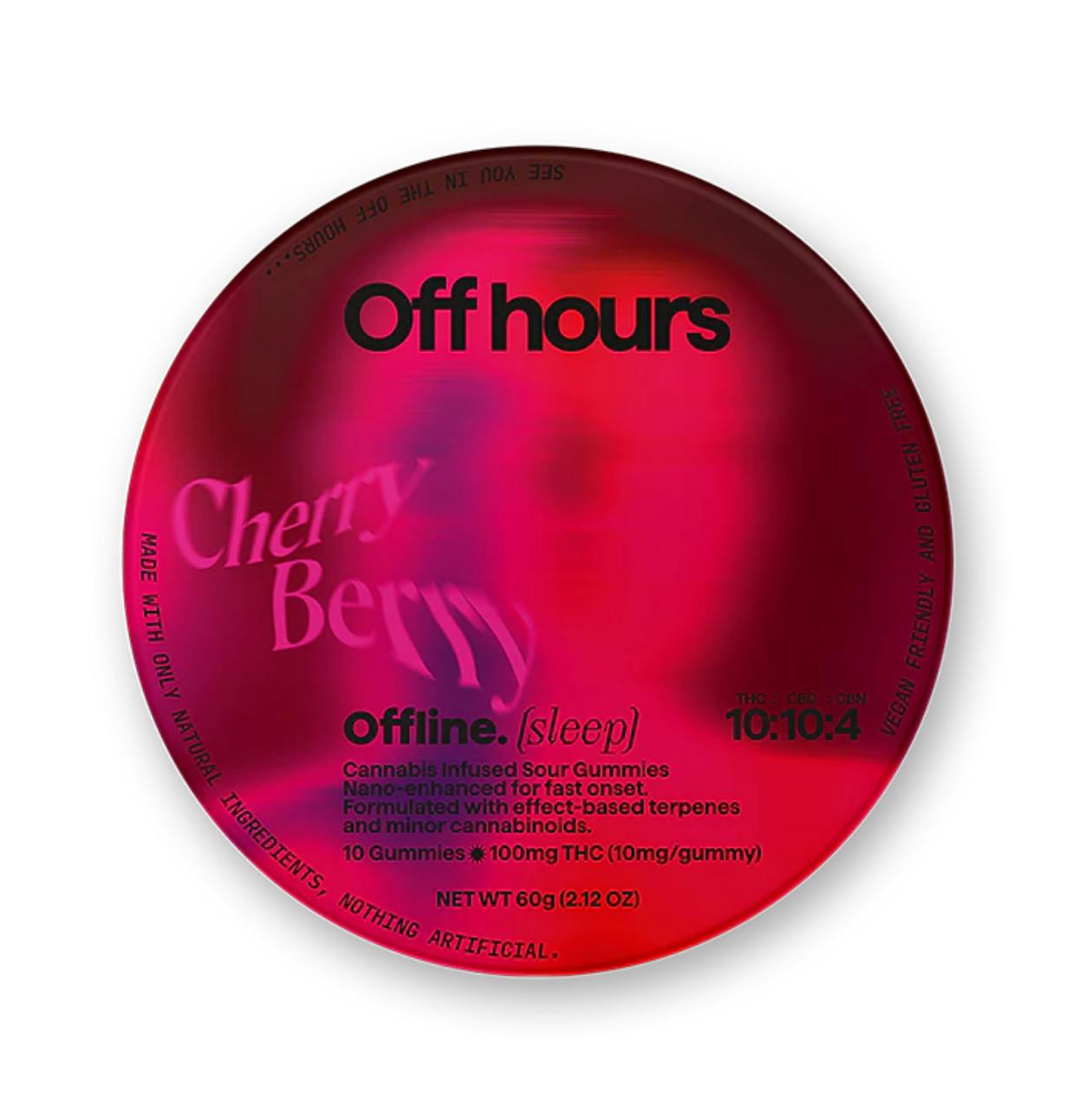 Photograph of product: OFF HOURS | OFFLINE | CHERRY BERRY GUMMIES 10:10:4 (TH-oui + CBD + CBN) | 100MG
