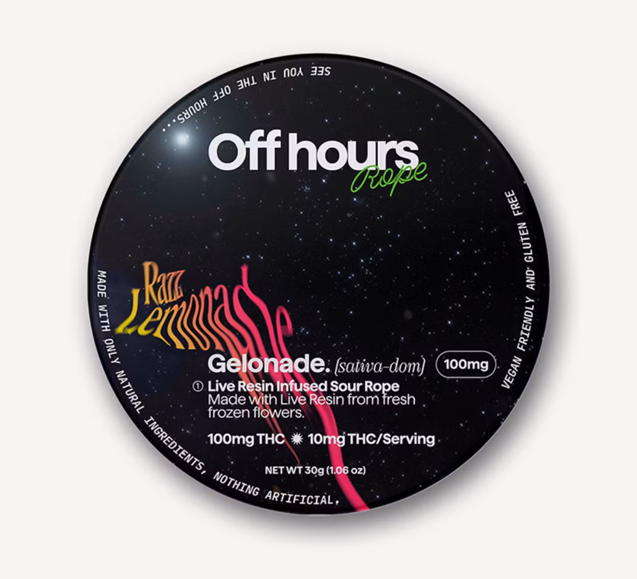 Photograph of product: Off hours | Resin Gummies 100mg | Razz Lemonade | Gelonade