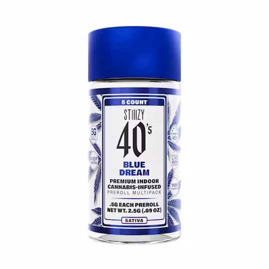 Photograph of product: STIIIZY | 40's | Blue Dream | 5PK | Infused | Pre Rolls | 2.5g