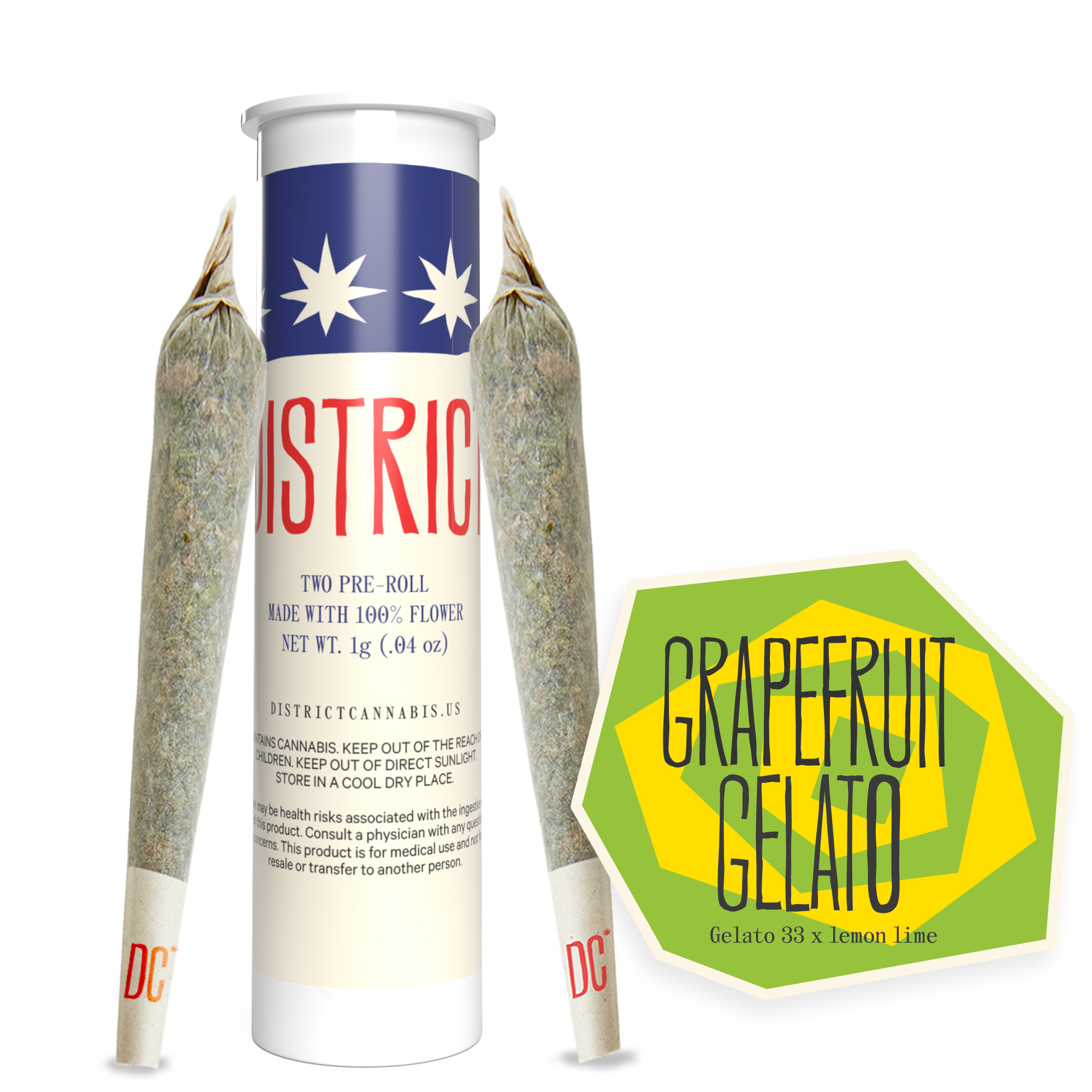 Photograph of product: Grapefruit Gelato Pre-Rolls 0.5g 2pk