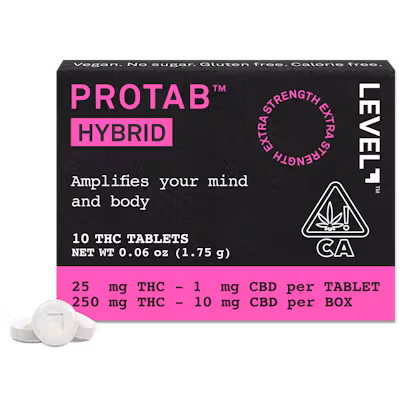 Photograph of product: Level | Hybrid Protab | 25:1 TH-oui:CBD Tablets | 250MG